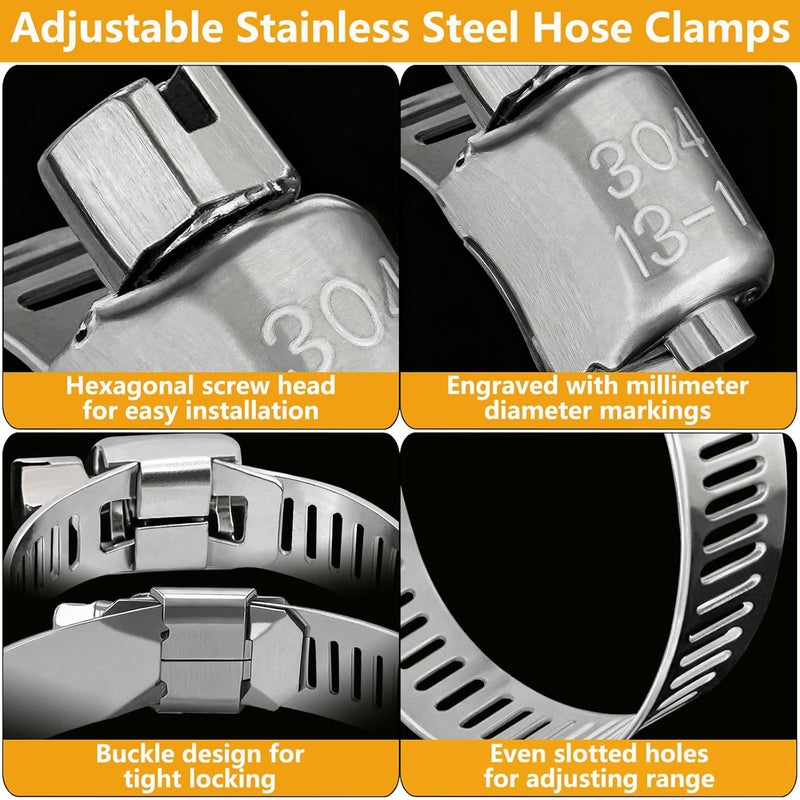 SmaringWing 70 Pack Stainless Steel Hose Clamp Adjustable Assortment Kit, 8-64mm Worm Gear Drive Hose Clamps Metal Fuel Line Pipe Clamps for Plumbing, Tube, Mechanical, Automotive, Garden and Home Applications - Image 4